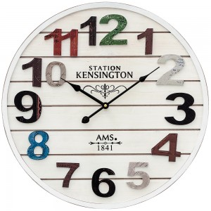 AMS Wanduhr Quarz analog weiß rund antik vintage retro shabby