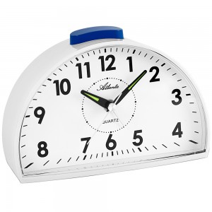 Atlanta Wecker Quarz analog weiß halbrund mit Glockensignal