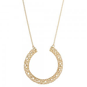 Collier Kette mit Anhänger Geflecht 750 Gelbgold 45cm
