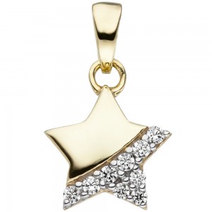 JOBO Kinder Anhänger Stern 375 Gelbgold 9 Zirkonia Sternanhänger