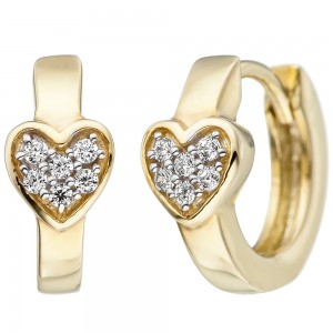 JOBO Kinder Creolen Herz 375 Gelbgold 12 Zirkonia Ohrringe