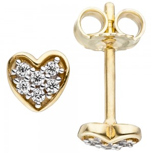 JOBO Kinder Ohrstecker Herz 375 Gelbgold 12 Zirkonia Herzohrstecker Ohrringe