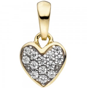 JOBO Kinder Anhänger Herz 375 Gelbgold bicolor 13 Zirkonia