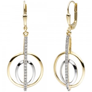 JOBO Ohrhänger 375 Gelbgold bicolor 38 Zirkonia Ohrringe Boutons