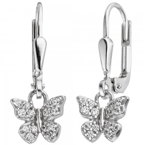 JOBO Kinder Ohrhänger Schmetterling 925 Silber mit Zirkonia Ohrringe