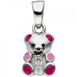 JOBO Kinder Anhänger Teddy Teddybär 925 Sterlingsilber mit rosa pink