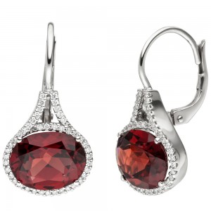 Ohrhänger 585 Weißgold 88 Diamanten Brillanten 2 Granate rot Ohrringe