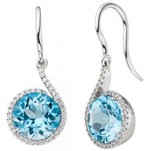 Ohrhänger 585 Weißgold 70 Diamanten Brillanten 2 Blautopase hellblau