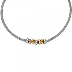 Collier Kette mit Anhänger Edelstahl bicolor 45cm Strumpfkette