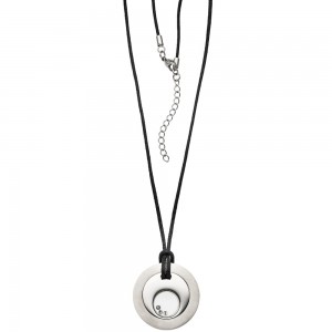 Collier Kette mit Anhänger Edelstahl 3 bewegliche Kristalle Textilband 56cm