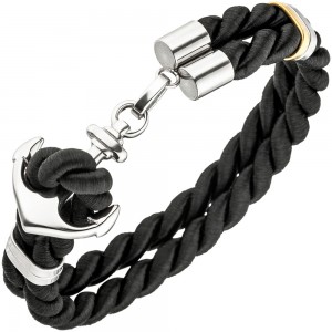 JOBO Armband Anker 2-reihig aus Nylonkordel schwarz mit Edelstahl