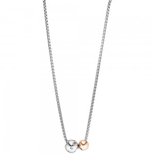 Collier Kette mit Anhänger Kugeln Edelstahl bicolor 8 Zirkonia 45cm