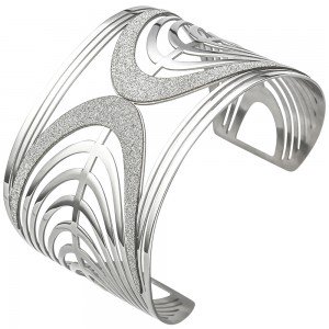 JOBO Armspange offener Armreif aus Edelstahl mit Glitzereffekt Armband breit