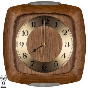 AMS Wanduhr Funk analog Holz Eiche massiv