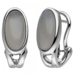 JOBO Creolen 585 Weißgold 2 Mondstein Cabochons Ohrringe