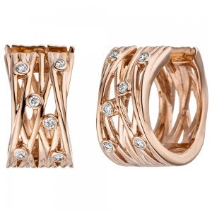 JOBO Creolen breit 585 Rotgold 12 Diamanten Brillanten Ohrringe