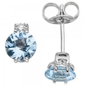 JOBO Ohrstecker 585 Weißgold 2 Diamanten Brillanten 2 Aquamarine hellblau blau