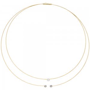 JOBO Collier Halskette 2-reihig 750 Gold bicolor 3 Diamanten Brillanten 42cm Kette