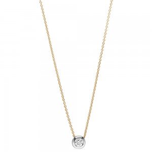 Collier Kette mit Anhänger 750 Gelbgold Weißgold bicolor 1 Diamant Brillant