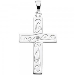 JOBO Anhänger Kreuz 925 Sterlingsilber 1 Zirkonia Kreuzanhänger Silberkreuz