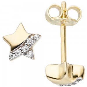 JOBO Kinder Ohrstecker Stern 375 Gelbgold 12 Zirkonia Ohrringe