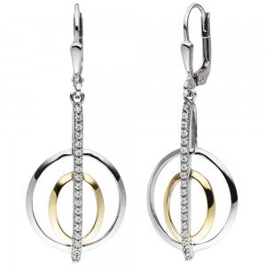 JOBO Ohrhänger 925 Sterlingsilber bicolor vergoldet 38 Zirkonia Ohrringe Boutons