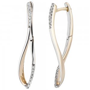 JOBO Creolen 585 Gelbgold bicolor 28 Diamanten Brillanten 0,12ct. Ohrringe