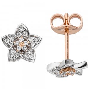 JOBO Ohrstecker Blume 585 Rotgold Weißgold bicolor 40 Diamanten Brillanten