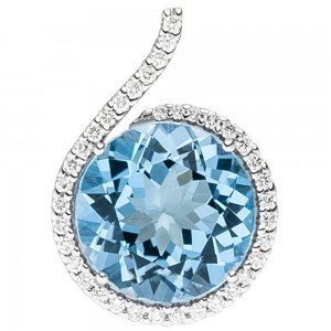 Anhänger 585 Weißgold 37 Diamanten Brillanten 1 Blautopas hellblau