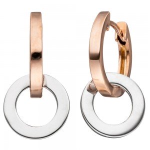 JOBO Creolen mit Einhänger 375 Rotgold Weißgold bicolor Ohrringe
