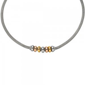Collier Kette mit Anhänger Edelstahl bicolor 45cm Strumpfkette