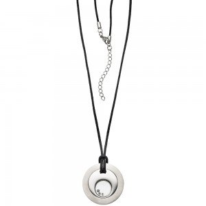 Collier Kette mit Anhänger Edelstahl 3 bewegliche Kristalle Textilband 56cm