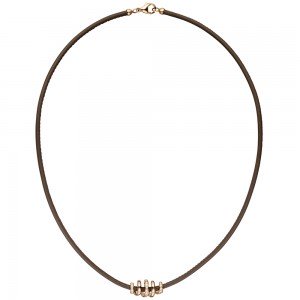 Collier Halskette Leder taupe mit 585 Rotgold 47 Diamanten Brillanten 45cm