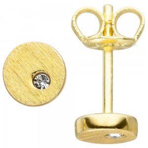 JOBO Ohrstecker rund 925 Silber vergoldet matt 2 Zirkonia Ohrringe 5,5mm