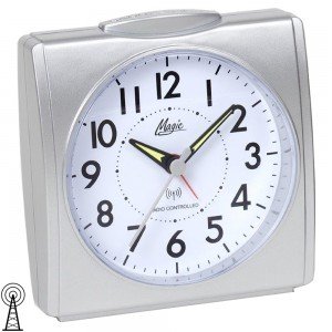 Magic Wecker Funk Funkwecker silbern eckig viereckig mit Licht Snooze