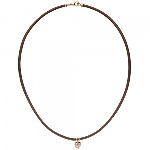 Collier Halskette Leder taupe mit 585 Rotgold 17 Diamanten Brillanten 45cm