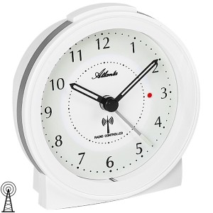 Wecker Funk Funkwecker weiß mit Licht Snooze leise rund