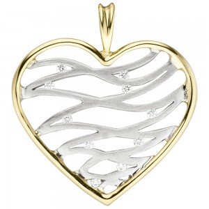 Anhänger Herz 585 Gelbgold Weißgold bicolor 10 Diamanten Brillanten