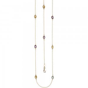Halskette Kette lang 585 Gelbgold Citrine Blautopase Amethyste 90cm