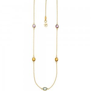 Collier Halskette Kette 585 Gelbgold 2 Amethyste 2 Citrine 1 Blautopas