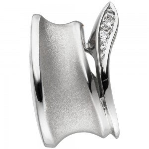 Anhänger 585 Weißgold teil matt 3 Diamanten Brillanten