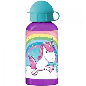 Einhorn Kinder Trinkflasche aus Aluminium lila türkis 400 ml