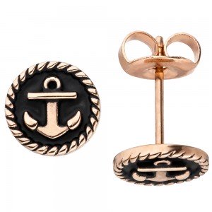 JOBO Ohrstecker Studs Anker 8mm Edelstahl rotgold farben beschichtet