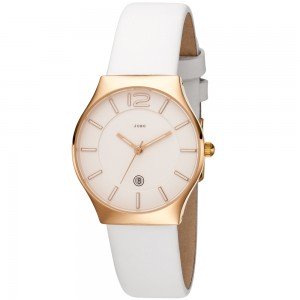 Damen Armbanduhr Quarz Analog Edelstahl roségold plattiert Lederband weiß