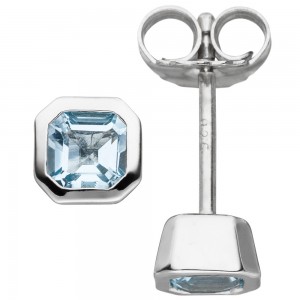 JOBO Ohrstecker achteckig 925 Silber 2 Blautopase hellblau blau Ohrringe