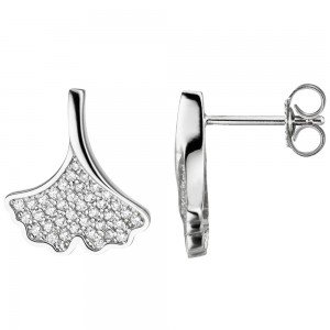 JOBO Ohrstecker Ginko Ginkgo 925 Sterlingsilber mit Zirkonia Ohrringe
