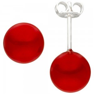 Ohrstecker 925 Sterlingsilber 2 Muschelkern Perlen rot 8mm