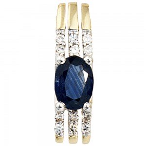 JOBO Anhänger 585 Gelbgold 1 blauer Safir 12 Diamanten