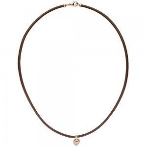 Collier Halskette Leder taupe mit 585 Rotgold 17 Diamanten Brillanten 45cm