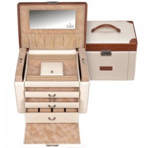 Schmuckkoffer TRAVEL creme braun Uhrenfach Schloss